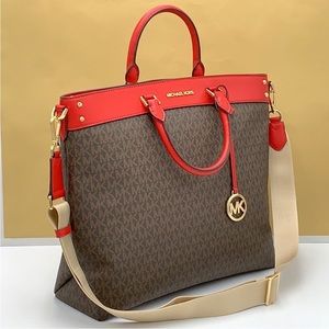 MICHAEL KORS LARGE NORTH SOUTH
TOP ZIP TOTE BAG FLAME BROWN
SIGNATURE COLOR